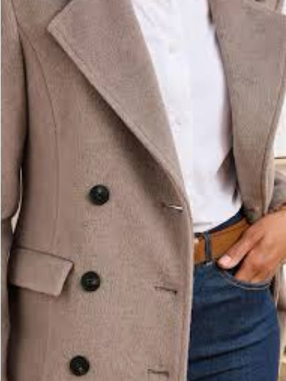 Cream and Brown Wool Knee Length Cottagecore Minimalist Business Casual Shacket